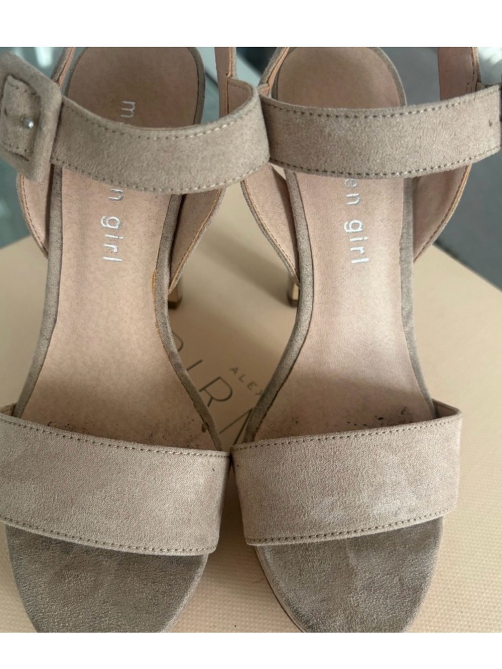 Madden Girl Taupe Suede Ankle Strap Heels
